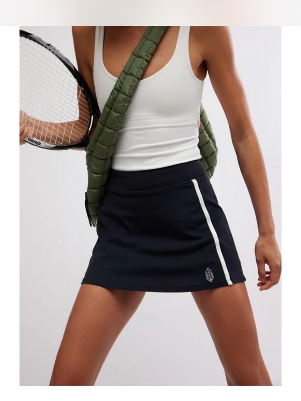 Free People Navy Mini Skirt with White Side Stripe